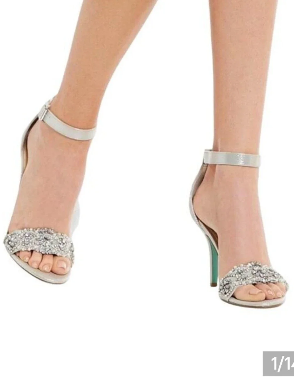 Betsy Johnson Gina Silver Metallic Embellished Ankle-Strap Heels. Sz 9M. NWOB.